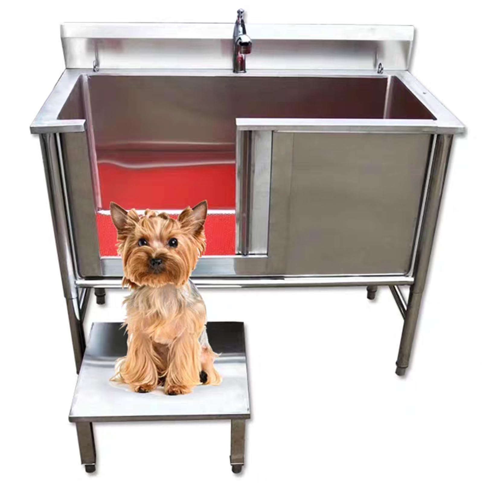 Vasca per toelettatura Cani, vasche da Bagno Professionali per Cani con Porta Scorrevole, Stazione di Lavaggio per Animali Domestici in Acciaio inossidabi,47in/120cm
