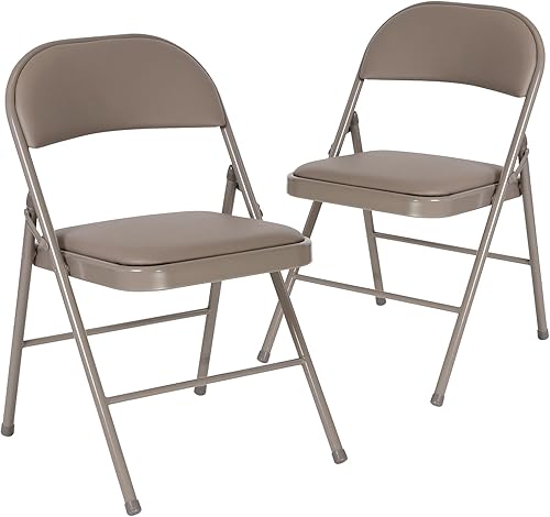 Flash Furniture Paquete de 2 sillas plegables de vinilo gris con doble refuerzo de la serie HERCULES