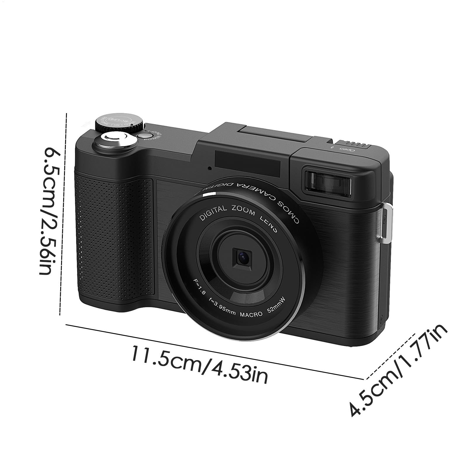 Cámara 4K para fotografía - Vlogging de cámara digital 4K, Travel Vlogging Camera digital Computadora | Accesorios de viaje de grabadora de video, control remoto anti-shake, equipo 4.53x2.56x1.77 pulg