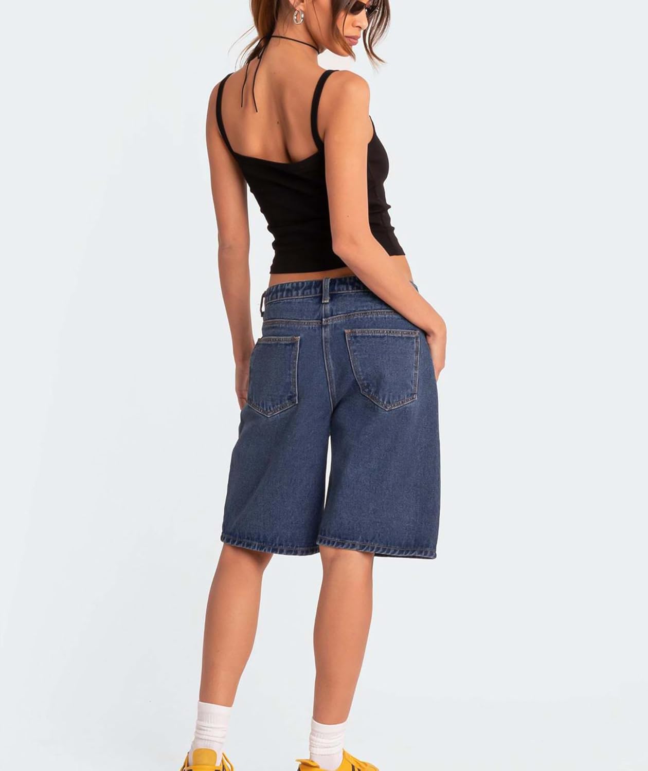 Women's Summer Mid Rise Long Jean Shorts Bermuda Straight Leg Denim Jorts - Image 4