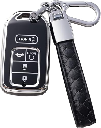 Miniatura 1 de Funda para llavero Honda con cordón de cuero, funda protectora para llave de automóvil Honda Accord Civic CRV Pilot Odyssey llave de control remoto,