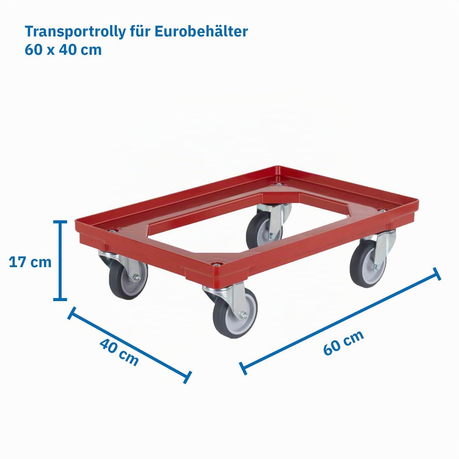 Stabiler Transportroller für Kisten/Eurobehälter | 60x40 cm mit 4 Lenkrollen | Eurobehälter Rolly | Transporthilfe für Stapelboxen oder Kisten | Kistenroller