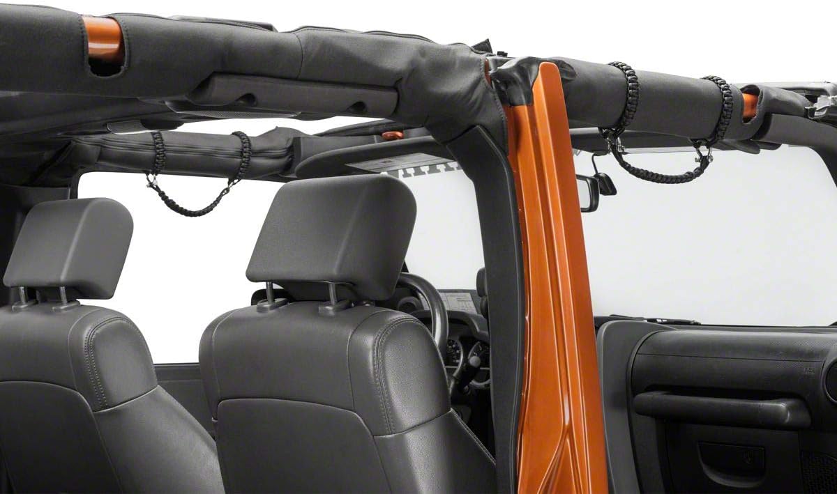 RED ROCK Front Roll Bar Paracord Grab Handles in Black with D Rings; Compatible with Jeep Wrangler JK & JL 2007-2021