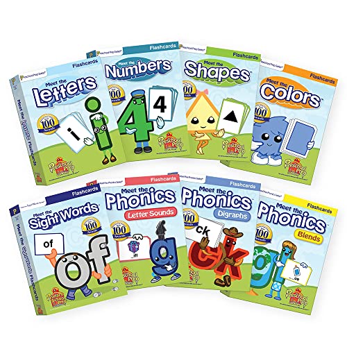 Image of Preschool Prep Company Basics/Reading Flash Card Bundle w/ 8 Sets – Meet The Letters, Numbers, Shapes, & Colors, Meet The Sight Words, Phonics Letter Sounds, Digraphs, & Blends Flashcards!