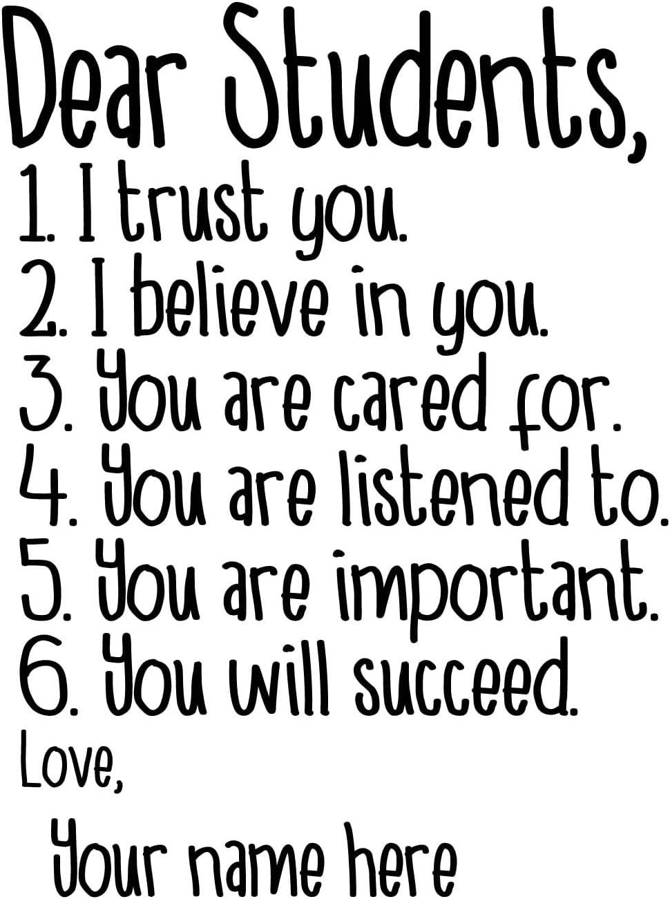 Personalized Teacher Classroom Decor Vinyl Wall Decal | Motivational 'Dear Students' Quote with Custom Name | Empowering Message Lettering