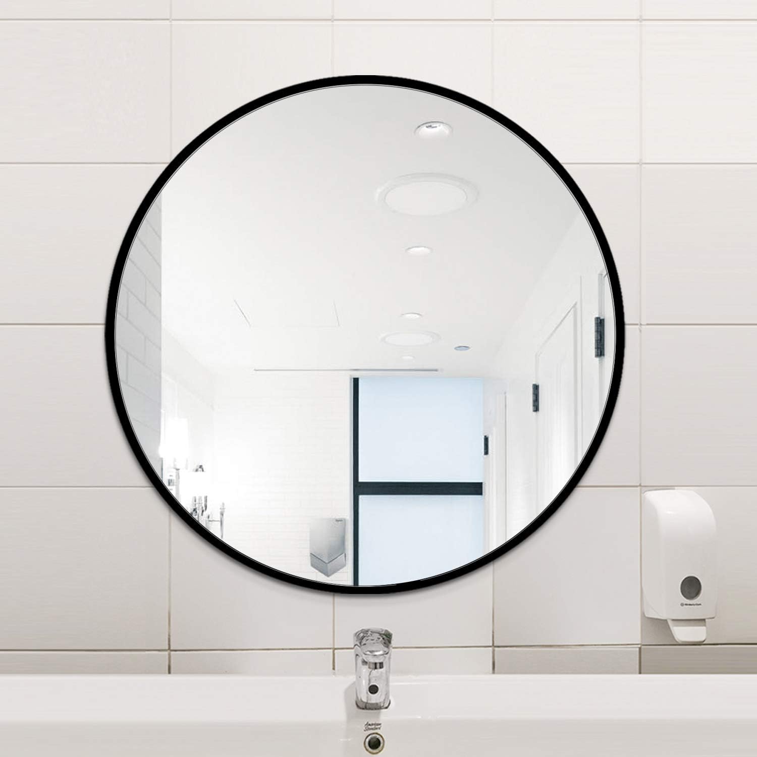 Majnesvon Black Mirror Round,20" Wall Circle Mirror Large Round Black Farmhouse Circular Mirror for Wall Decor Big Bathroom Make Up Vanity Mirror Entryway Mirror (20" Black+Alloy Frame)