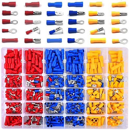 ROXTAK Kabelschuhe Quetschverbinder Set, Elektrische Steckverbinder Sortiment 480tlg, Ring-Kabelschuhe, Rundstecker, Rundsteckhülsen, Flachstecker, Flachsteckhülsen und Stoßverbinder