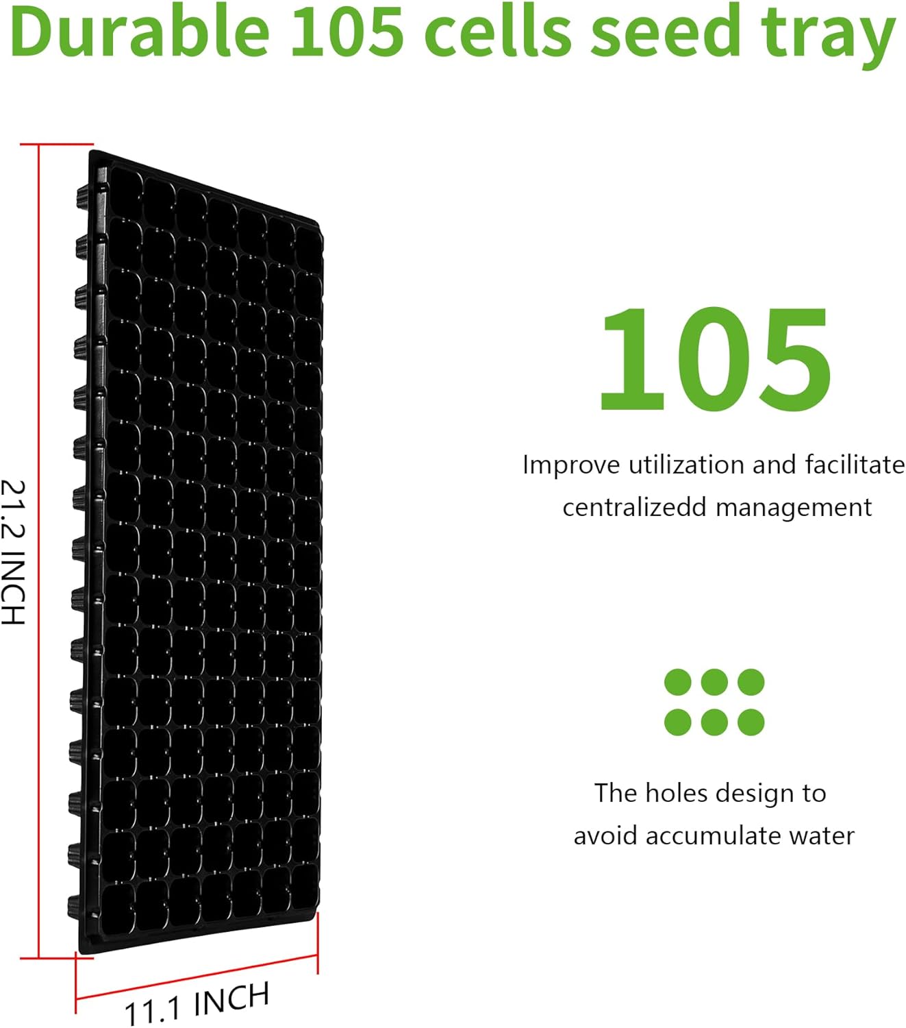 bvya 10 Pack Deep 105 Cell Seedling Trays, Thick Durable 105 Cell Plug Tray Big Cell Seed Trays for for Seedling Germination