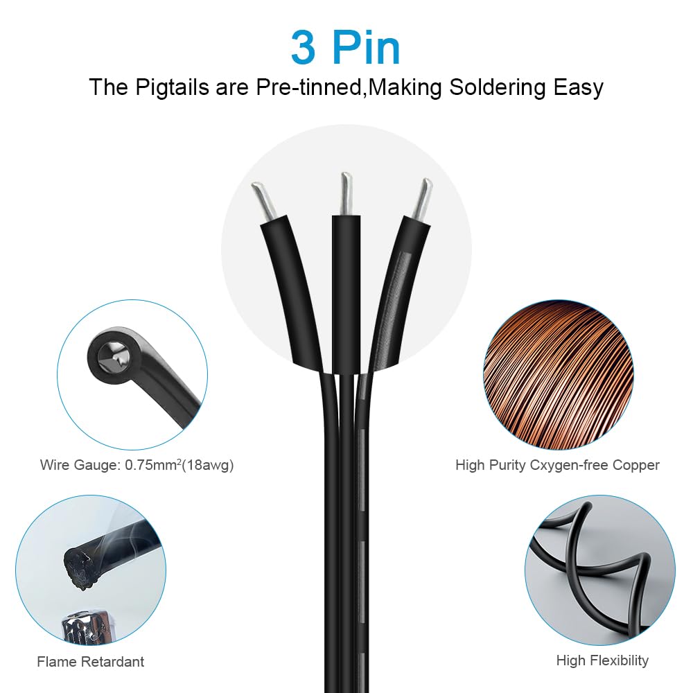 ALITOVE Xconnect Pigtail Lot de 10 paires de connecteurs électriques étanches à 3 broches 18 AWG 15 cm compatibles avec ASIN B0923SDR5T B0CM95W84B B0CW9NQ12K B0CM976SKW pour lumières extérieures