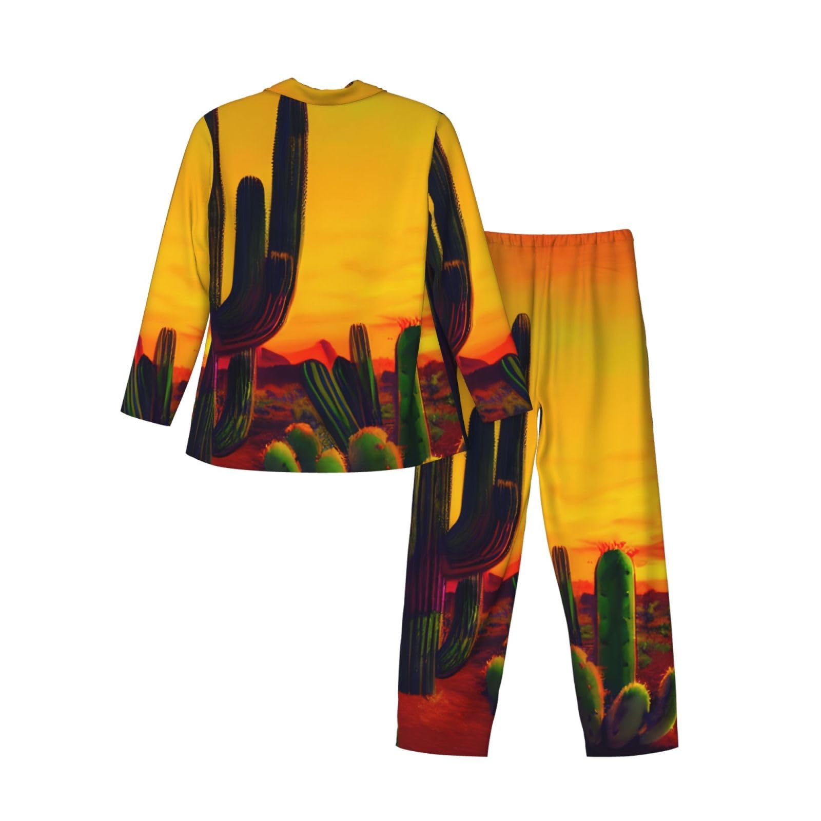 Herren-Pyjama-Set, langärmelig, Kaktus in Wüste, zweiteilig, bequem, Nachtwäsche