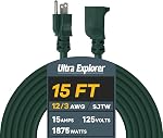 Cord d'extension intérieur gris 8 Ft, 12/3 SJTW Corde d'extension robuste étanche avec 3 Prise de courant à la terre 15 AMP Cordon d'alimentation pour pelouse, jardin, appareils résistant au froid, étanche, intérieur & Utilisation extérieure, SJTW, 15A 125V 1875W, Gris, ETL Lis