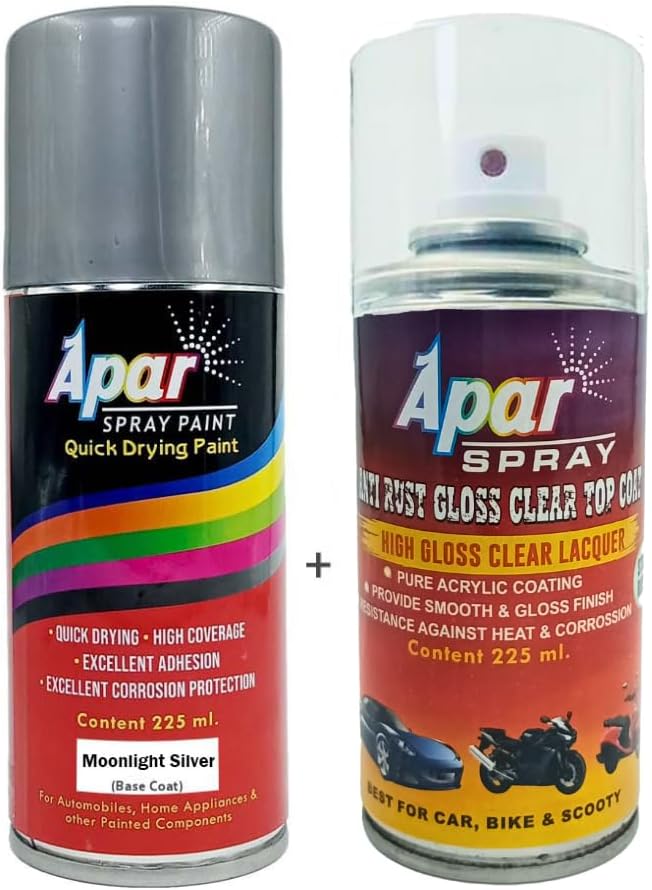 APAR Spray Paint Moonlight Silver (RC Colour Name)+ GC Compatible for Renault cars -225 ml (Pack of 2-Pcs)