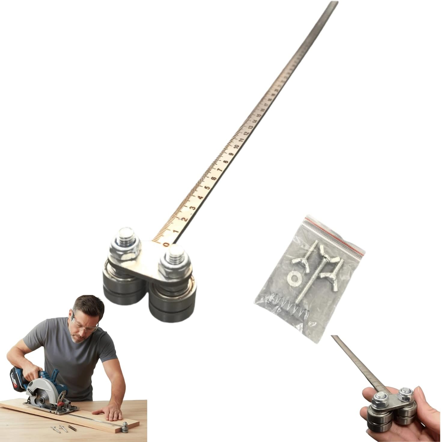 Positioning Calipers for Precise Measurements & Easy Wood Cutting, Stainless Steel Precision Circular Saw Guide Rail Woodworking Cutting Tools, Adjustable Caliper Guide DIY (Four Axis)
