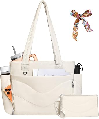 YFWE Puffer Tote Bag for women, Lightweight Tote Bag with Compartments for Work, Travel, School, Gym & Nurses