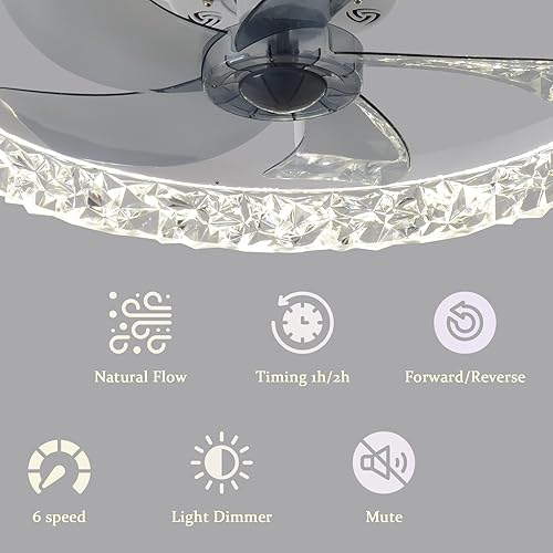 Miniatura 5 de FRIXCHUR Ventiladores de techo de 42 pulgadas, candelabros regulables, lámparas LED de cristal con luces y control remoto retráctil, ventilador de
