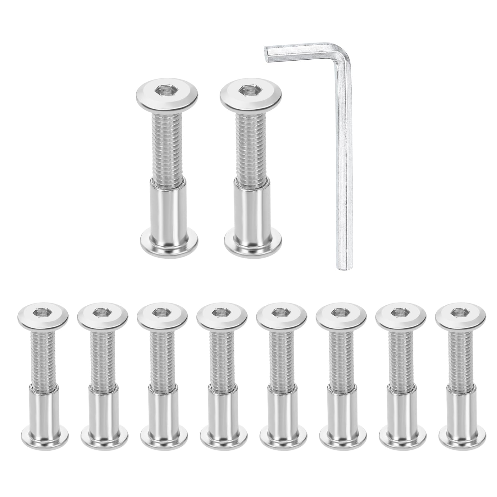 sourcing map 10 Set M8x40mm Hex Drive Socket Cap Bolt and M8x18mm Nuts with M5 Hex Wrench, Furniture Connector Bolts and Screws for Furniture Countersunk Belt, Silver