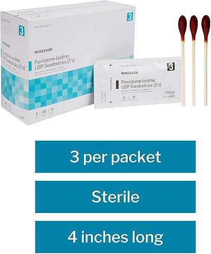 Miniatura 4 de McKesson Povidona yodo 10% hisopos en barra [75 varillas], hisopos estériles, prequirúrgicos tópicos y primeros auxilios, 3 por paquete, 25 paquetes