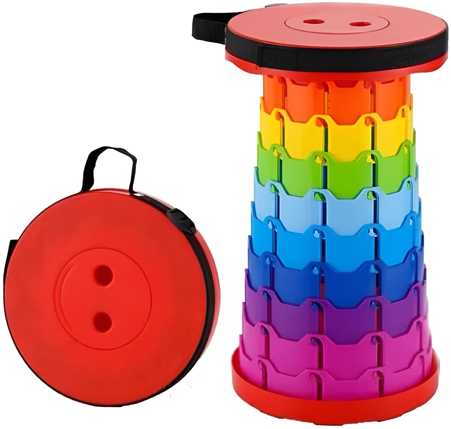 SterlingEdge Telescopic Upgraded Retractable Folding Stool Gardens, Camping, and Picnics Compact Lightweight Portable Collapsible Stools for Picnic Hiking Travel Easy to Carry (Rainbow Red)