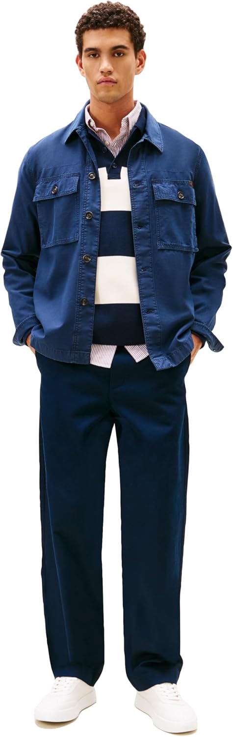 Tommy Hilfiger Men's Cotton Utility Shirt Jacket With Two Pocket and Button Details