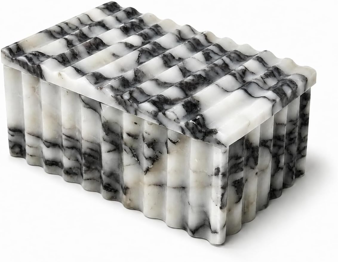 Marble Storage Box with Lid, White Purple Wave Organizer
