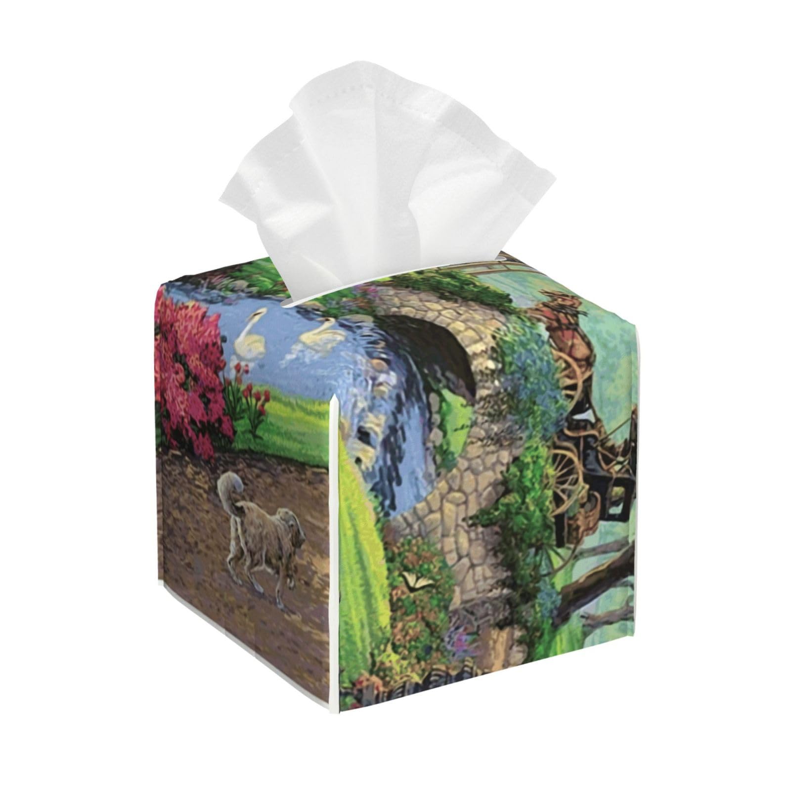 House Bridge Landscape PVC Cube Tissue Pack for Home Office Bathroom Use