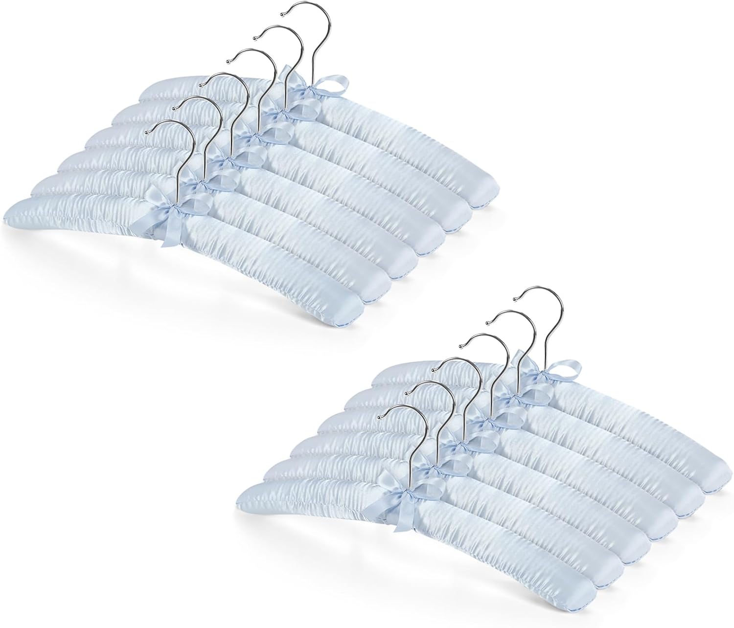 Jetec 12 Pieces Satin Padded Hangers with 360° Swiveling Hook Sponge Shoulder Pads Hanger for Coat, Sweaters, Blouse, Wedding Dress, Women Cloths (Light Blue) Jetec 12 Pieces Satin Padded Hangers with 360° Swiveling Hook Sponge Shoulder Pads Hanger for Coat, Sweaters, Blouse, Wedding Dress, Women Cloths (Light Blue)