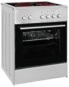 Exquisit Standherd ECM 6-4 BZ Inox | Elektro-Standherd | 2-Kreis-Bräterzone | 60 cm | Glaskeramik-Kochfeld | 61 L Garraum | Inox