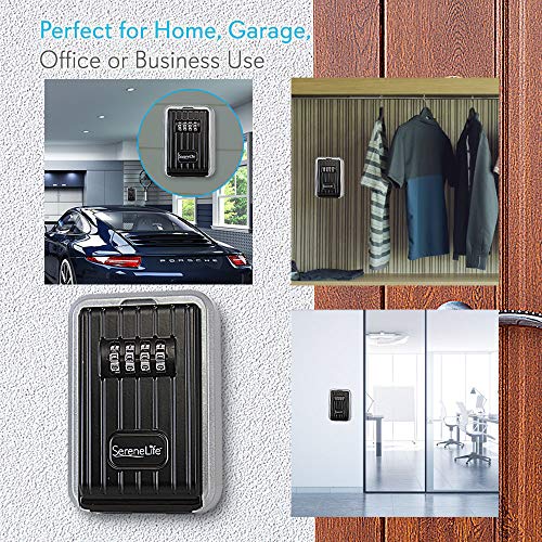 Serene Life Key Storage Lock Box, 4-Digit Combination - Wall Mount Stainless Steel Anti Rust , Up To 5 Spare Door Keys, Indoor Outdoor Use - Serenelife Slsfkey25 #TOP5