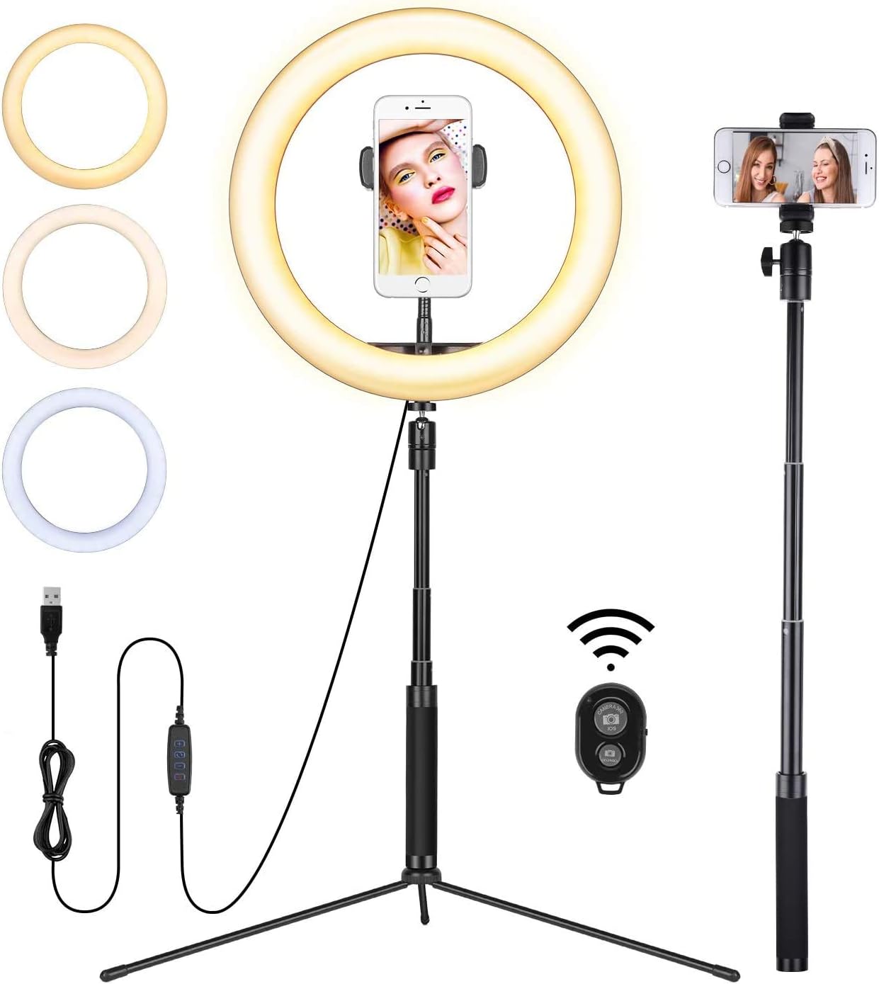 Light Ring with Stand, Havit 10" Selfie Ring Lights with Tripod Stand Phone Holder Wireless Remote for Video Recording Live Streaming Podcasting Photography Conferencing Makeup