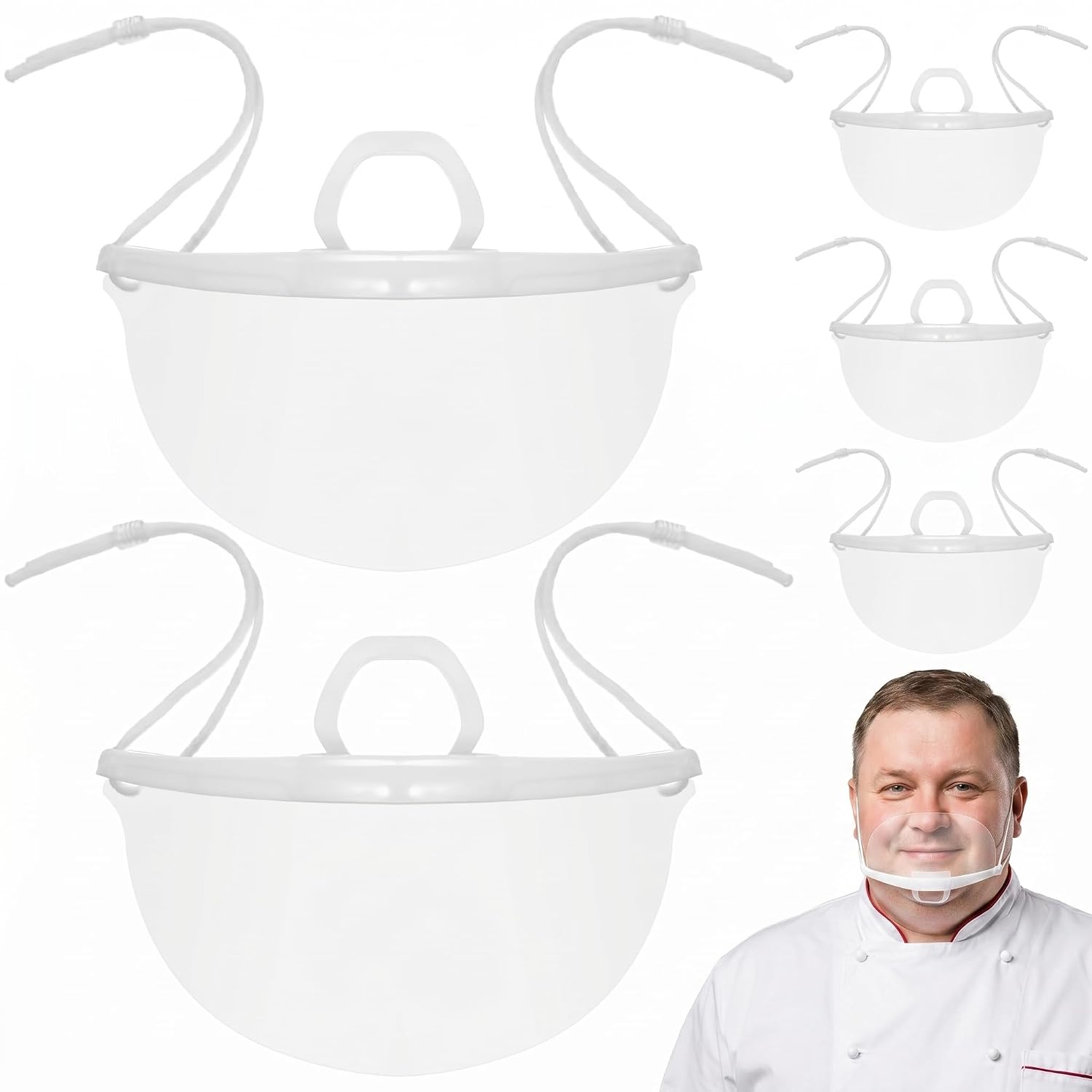 Veemoon Clear Face Mask, 20Pcs Anti-Fog Mouth Mask Shield Reusable Spit Guard - Ergonomic Chin Rest for Restaurant Catering Beauty Salon Reusable Pe Plastic