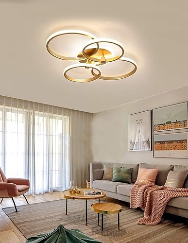 Miniatura 8 de Becailyer Lámpara LED moderna de 76 W, lámpara de techo de acrílico redonda de 4 anillos para sala de estar, dormitorio, comedor, 6000 K
