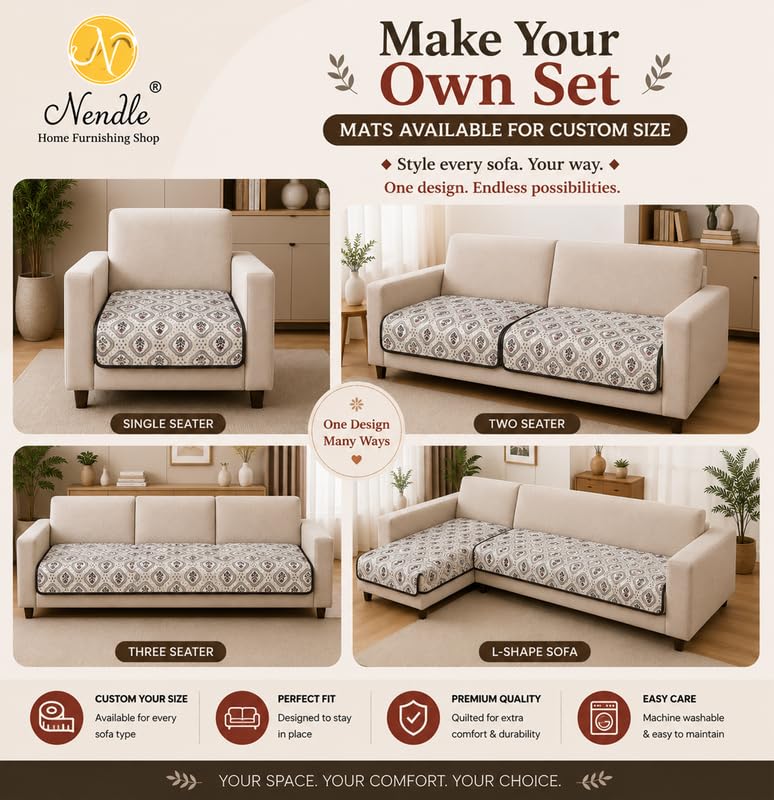Image of Nendle Quilted Customisable Digital Printed Sofa Mat Cover with Fixed Seat Depth of 36 Inches | Premium Velvet Fabric Furniture Protector for Custom Fit