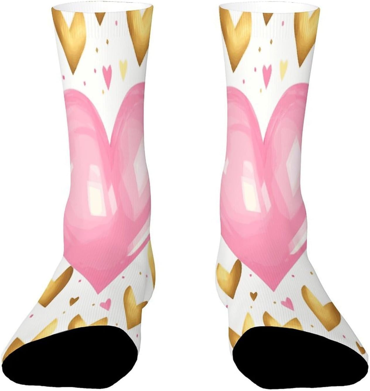 Gold Pink Heart Crew Sock High Stocking Grippy Socks | Socks for Men & Women,Stockings-Long Thin Tube Sports, Breathable Soft Athletic for Nurses,Travel
