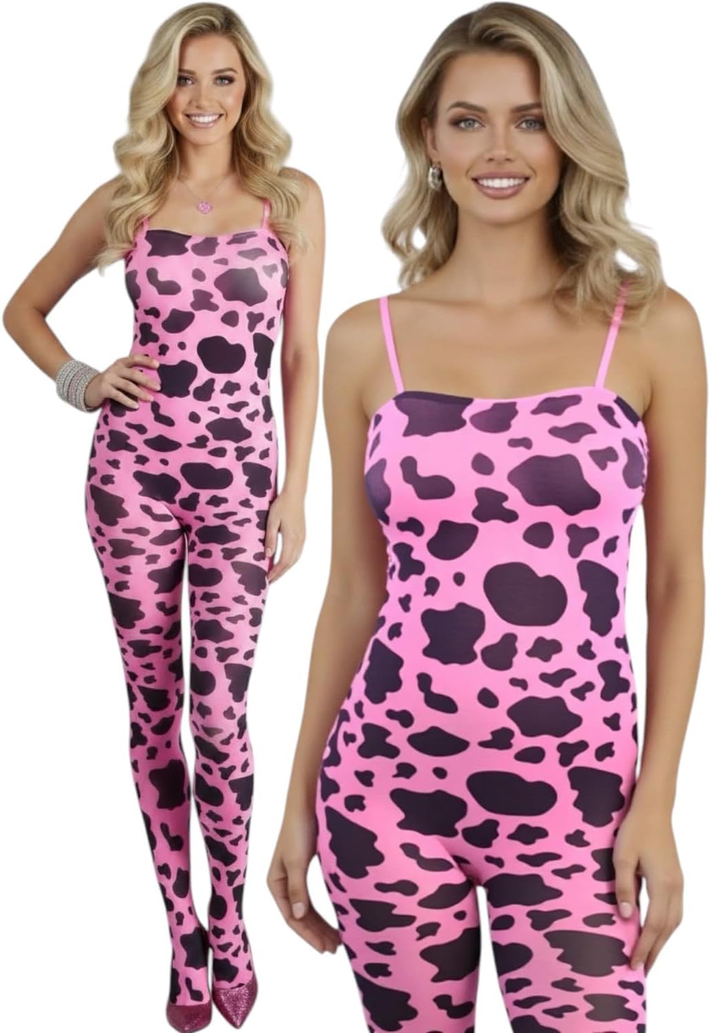 ToBeInStyle Women's Cow Print Thigh High Stocking Bessie The Cow Costume Nylon Bodystocking Cosplay