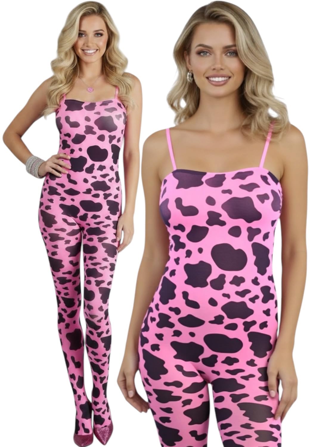 ToBeInStyle Women's Cow Print Thigh High Stocking Bessie The Cow Costume Nylon Bodystocking Cosplay