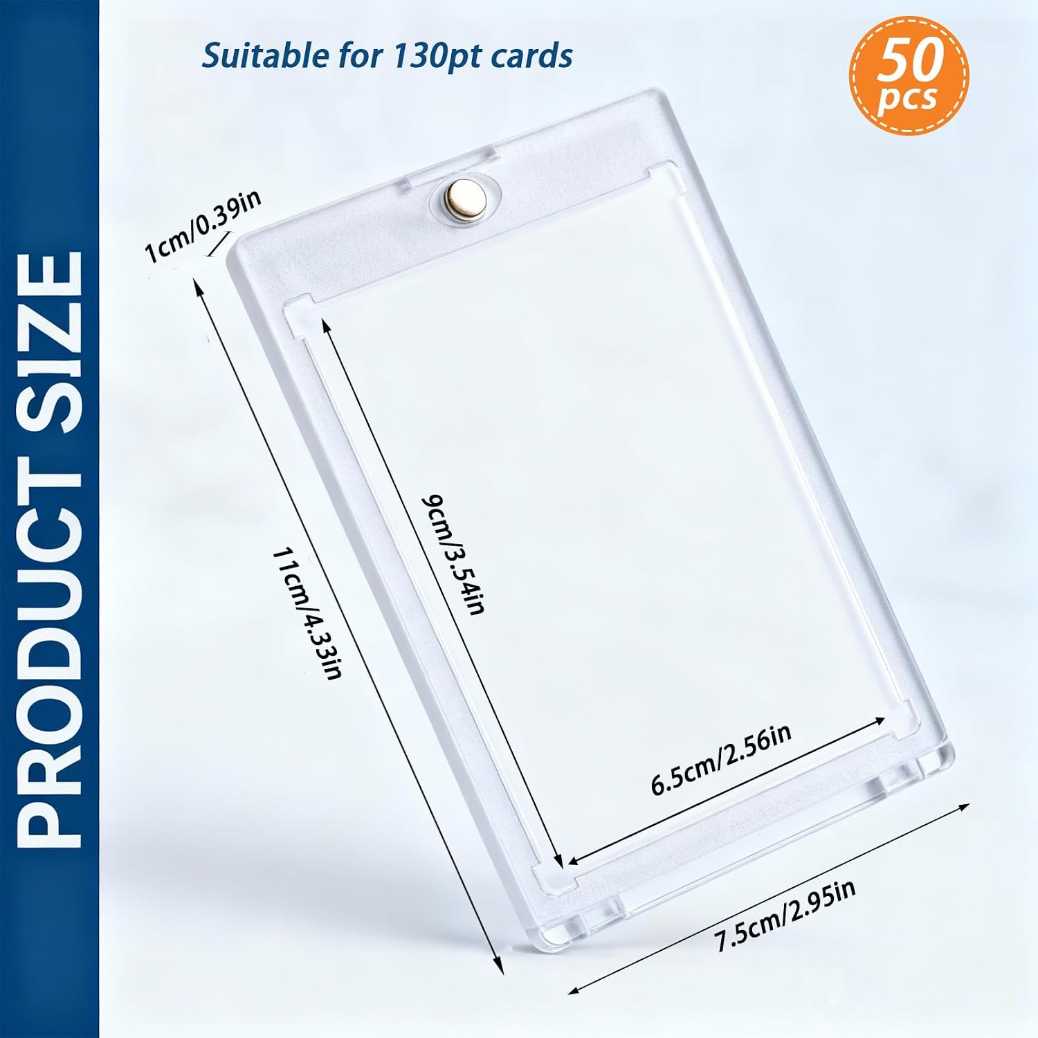 50 Pcs 130 Pt Acrylic Magnetic Card Holders, One Touch Card Holder, Clear Card Protectors, Hard Plastic Magnetic Card Case for Sports Baseball Trading Card Storage and Display