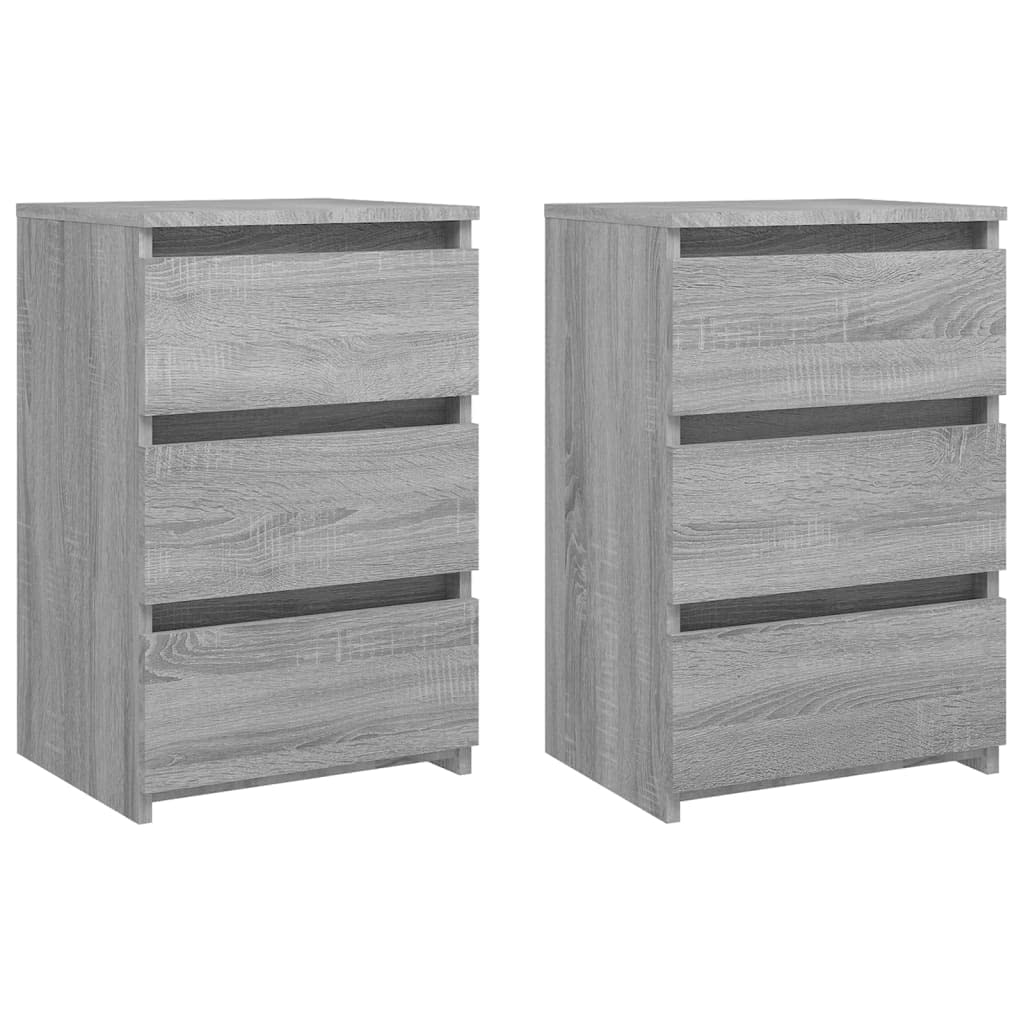 vidaXLBed Cabinets in Grey Sonoma – Versatile Use as Bedside Tables or Side Cabinets, Ample Storage Space with three Drawers, Made from Resistant Engineered Wood, Assembly Required.
