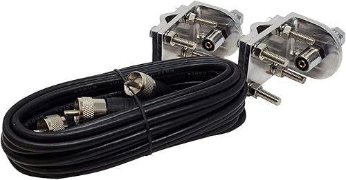 Miniatura 3 de Shark Antennas TS822-2B Kit de antena dual CB con antenas de 2 pies, soportes de espejo de aluminio y cable coaxial coaxial de 12 pies con