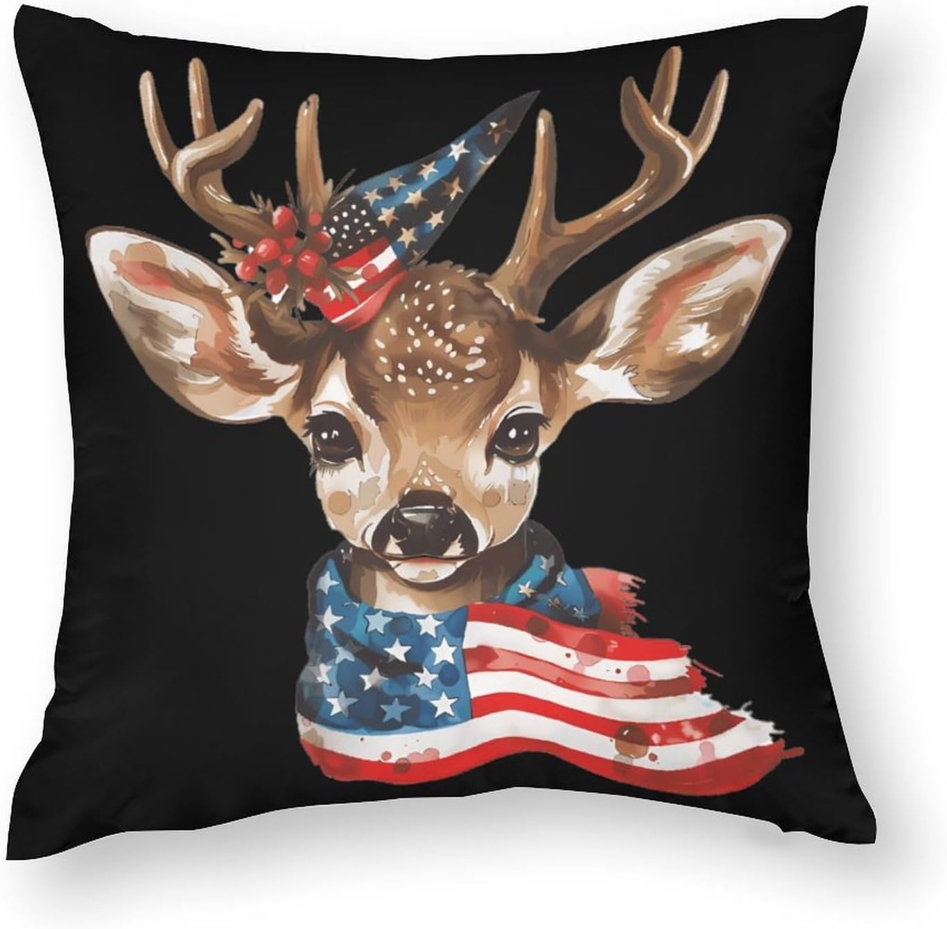 Cute Deer with U.S. Flag Printed Throw Pillow Case 4 Pcs Soft Pillowcases Pillows Covers Sofa Bed Decor 12/14/16/17/18/20/22/24/32 Inches