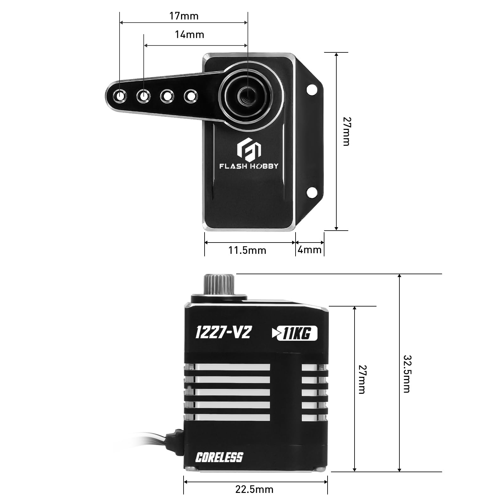 FLASH HOBBY Servo RC Micro Servo 11KG ad alta coppia per 1/18 & 1/24 scala RC Crawler, RC auto, camion o aereo
