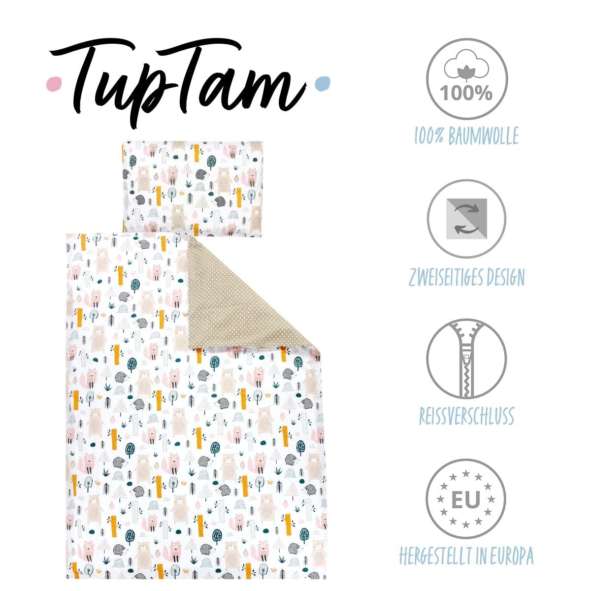 TupTam Juego de Ropa de Cama para Niños, de 2 Piezas., Conejo/Rosa/Lunares, 120x90 cm — view 120