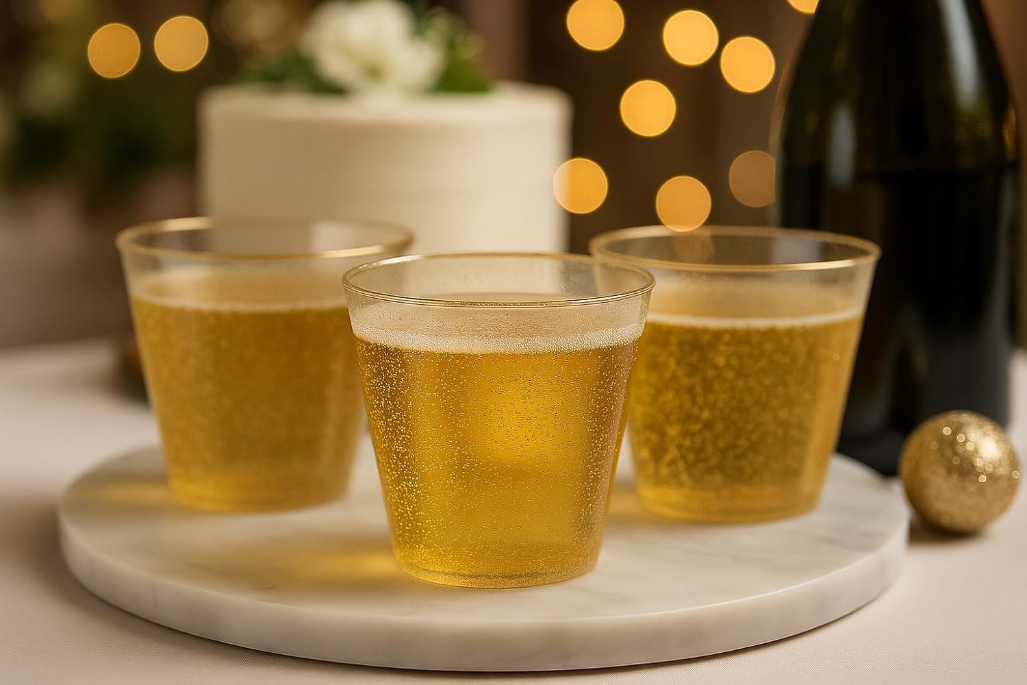 Oojami 100 Count Gold Glitter Plastic Party Cups 9 oz – Elegant Disposable Old Fashioned Tumblers for Weddings, Birthdays, Showers, Holidays, Cocktails, and Special Event Drinkware - Image 6