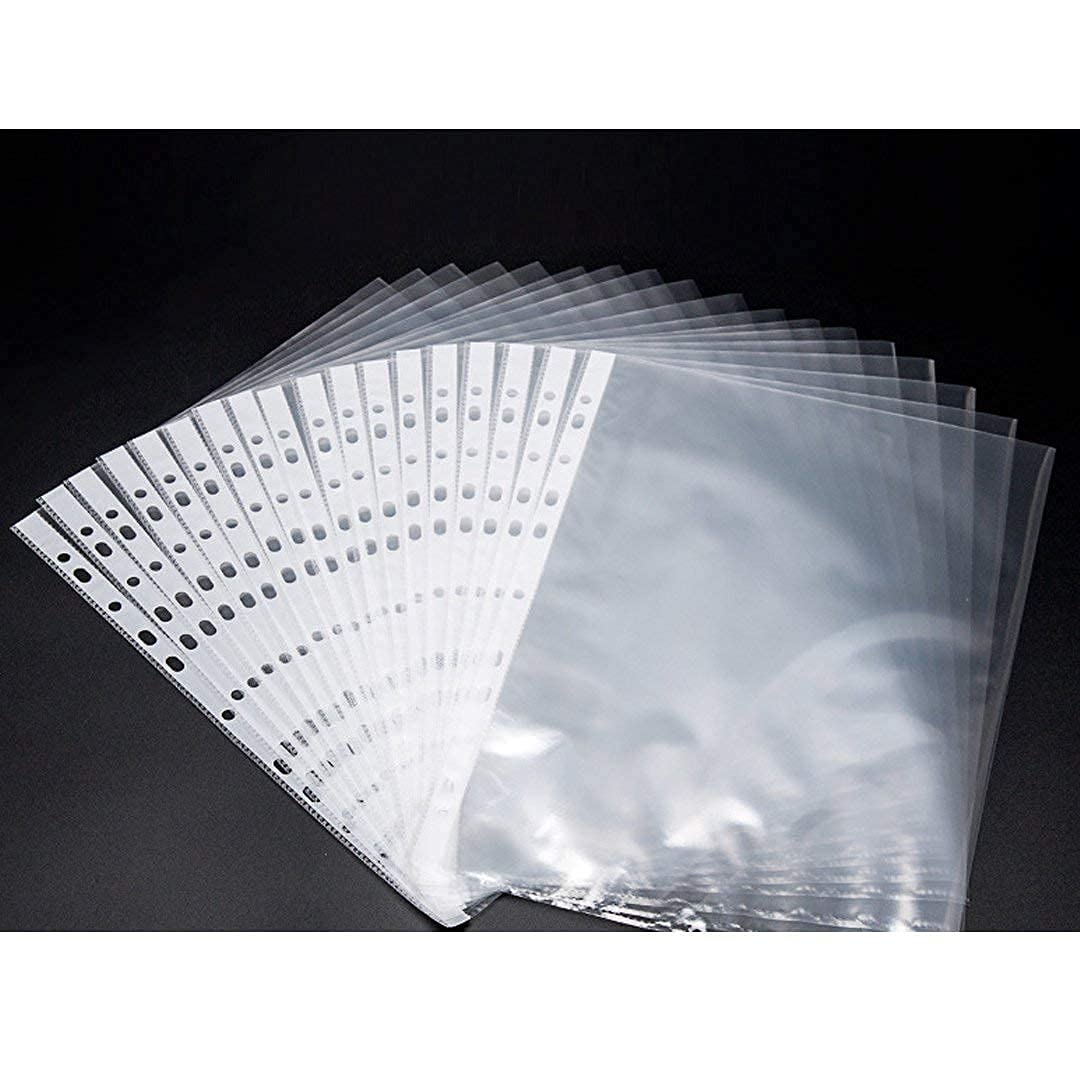 TULMAN A4 Size Transparent Document Sleeves, 25 Pcs, Heavy Duty Clear Sheet Protectors, 150 Microns, Plastic Leaf, Waterproof, 11-Hole Punched for Ring Binders & Files, Office & School Use 4