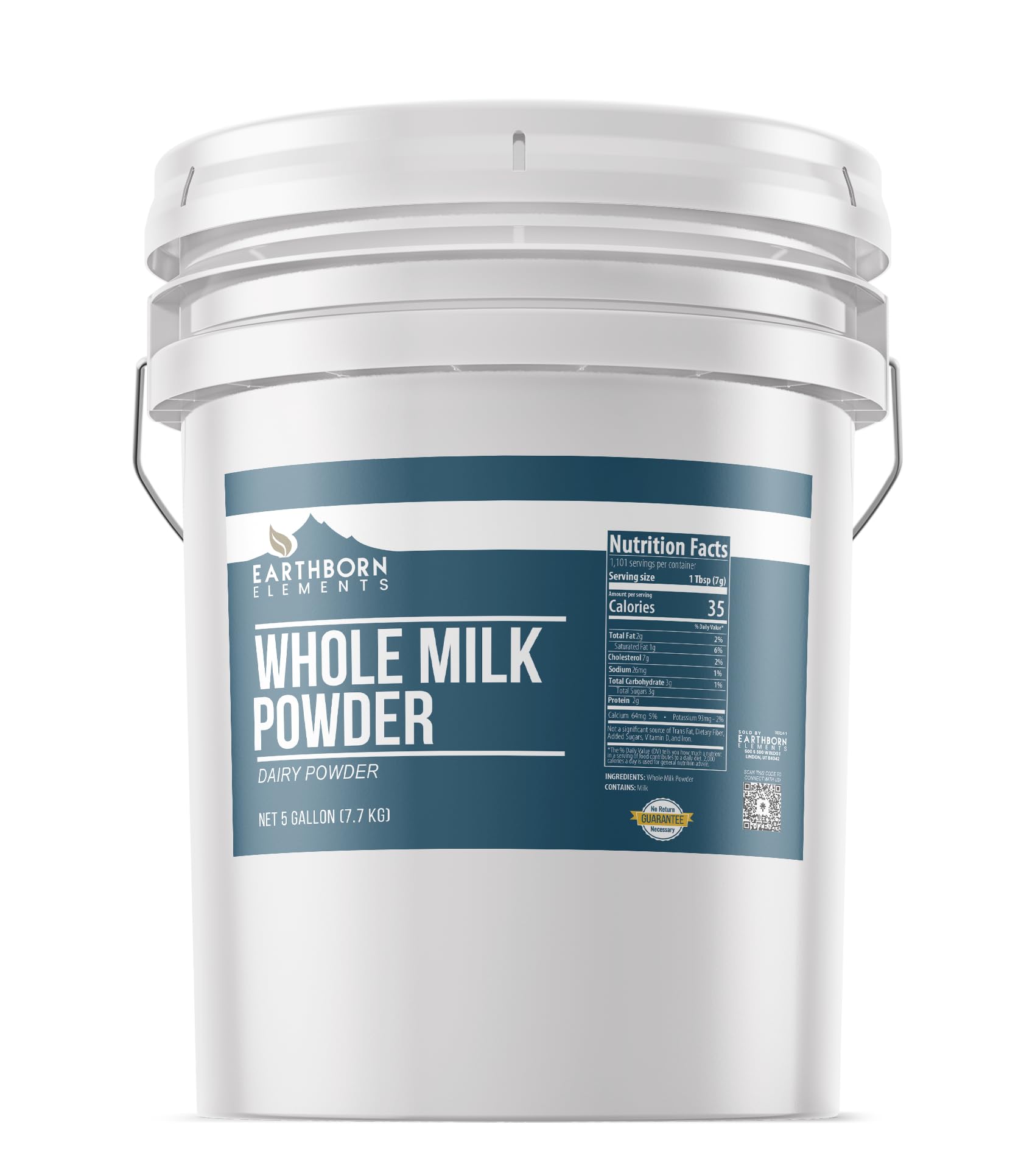 Earthborn Elements Whole Milk Powder 5 Gallon, Light Sweet Taste, Bulk Size