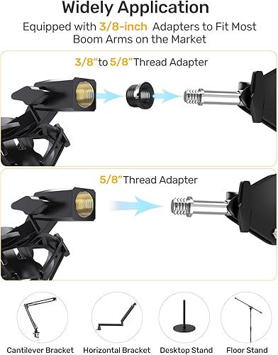 Miniatura 4 de Soporte de choque para micrófono AT2020 con filtro pop, construido a medida para micrófono AT2020 Suspensión antivibración Soporte de montaje de