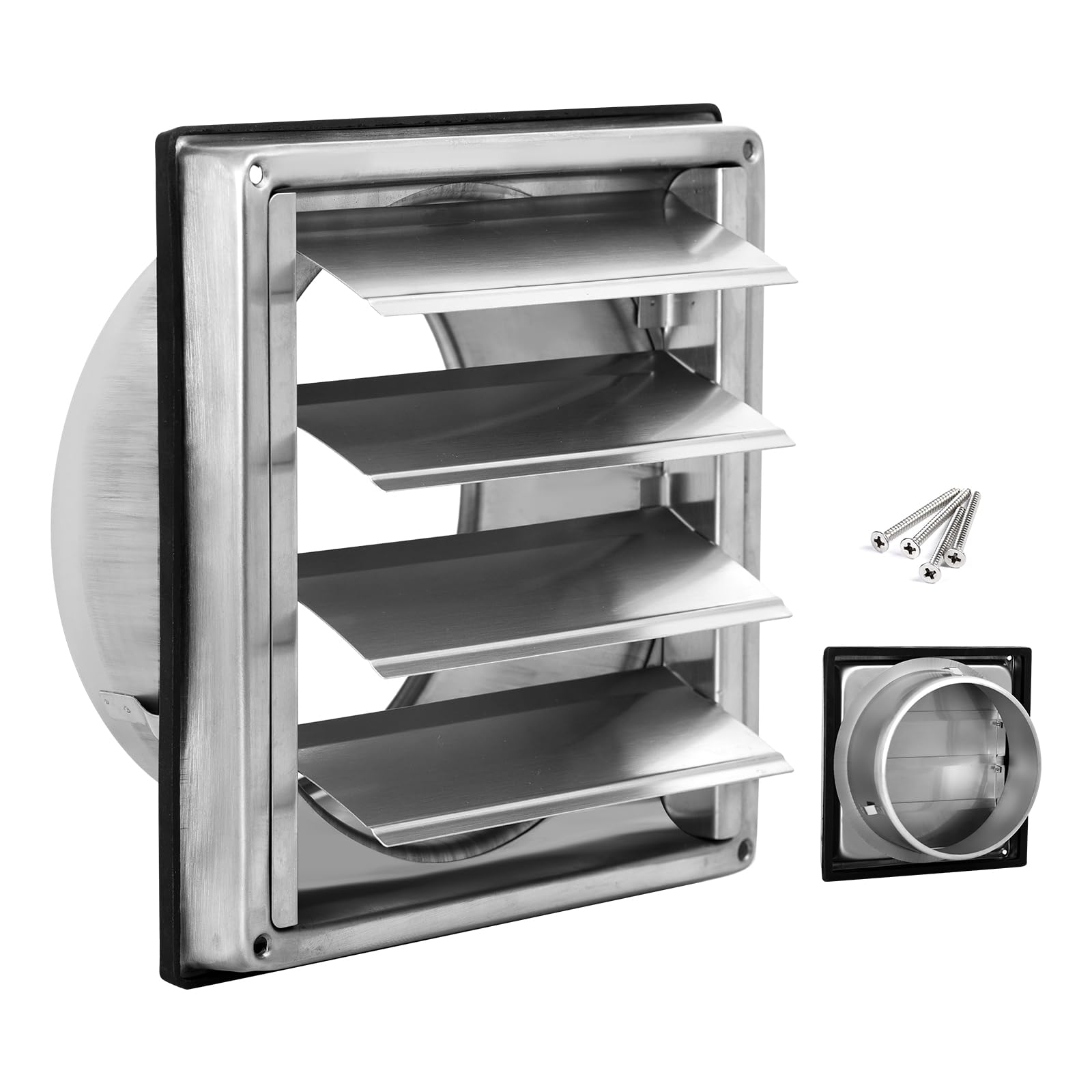 Grille de ventilation 100 mm clapet anti-retour volet extérieur inox
