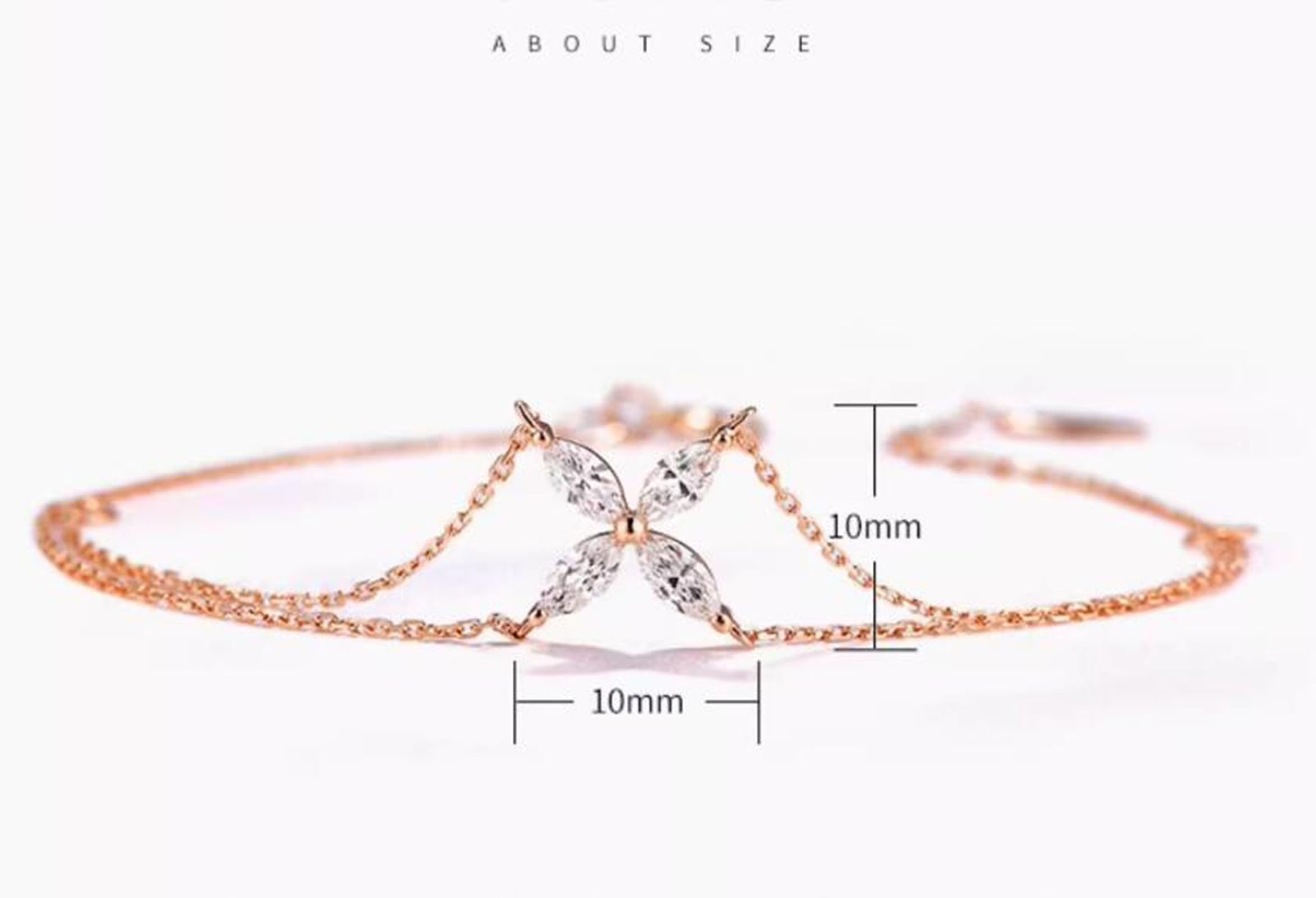 Pulseras de la amistad para adultos, trébol de oro rosa, diamantes de 0,38 quilates, pulseras de oro rosa de 14 quilates para mujer
