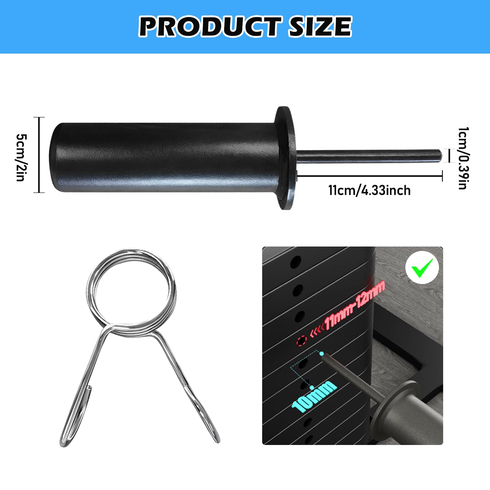 Pin da palestra per peso aggiuntivo, peso stack pin, lunghezza 110 mm, diametro 10 mm, paletta da palestra con 1 clip a molla, accessorio per centro fitness per accessori da palestra