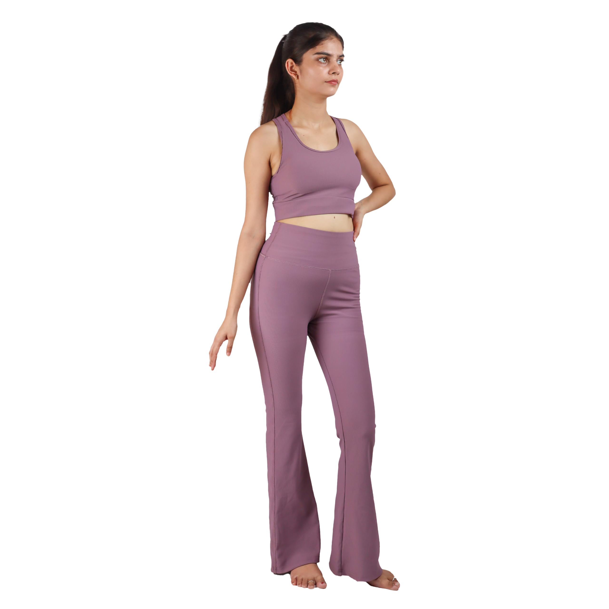 guso shopee High Waist Gym Dobby Tights Flair Pant and Stylish Bra Active Wear Yoga Flair Pants Dance Womens Workout Tights and Top Stretchable Sportswear Set-picture-23