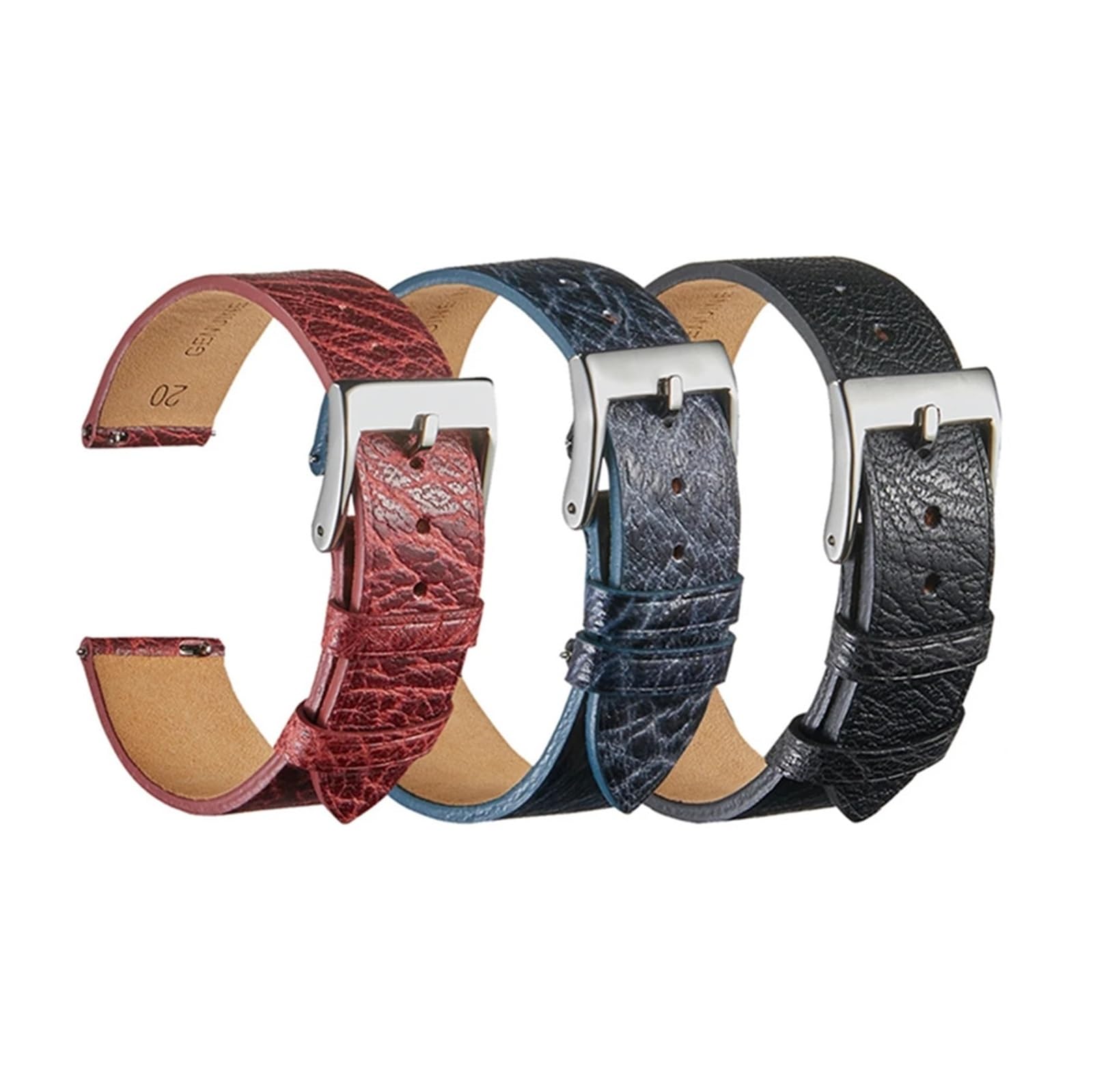 Bracelet de montre rétro en cuir de vachette à dégagement rapide - 18 mm, 20 mm, 22 mm - Bracelet de rechange intelligent (bleu, 22 mm)